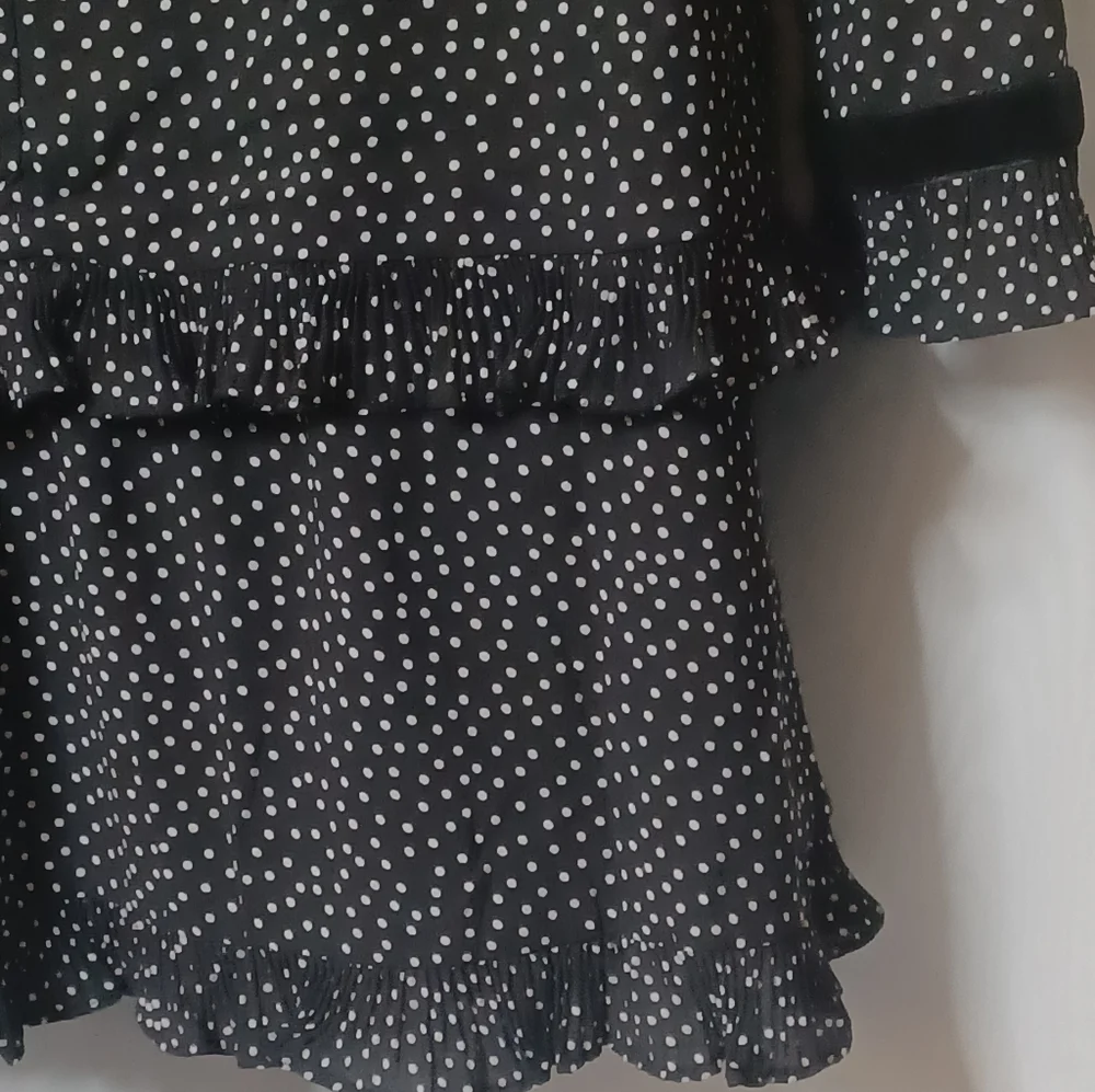 Lulus Women's Black and White Polka-dot Long Sleeve Mini Dress. Size L - Picture 6 of 14